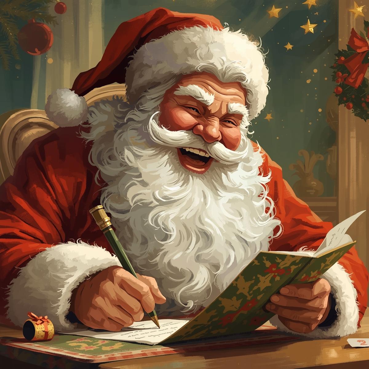 Santa laughing hysterically as he writes on a card_20251118_202004_0000